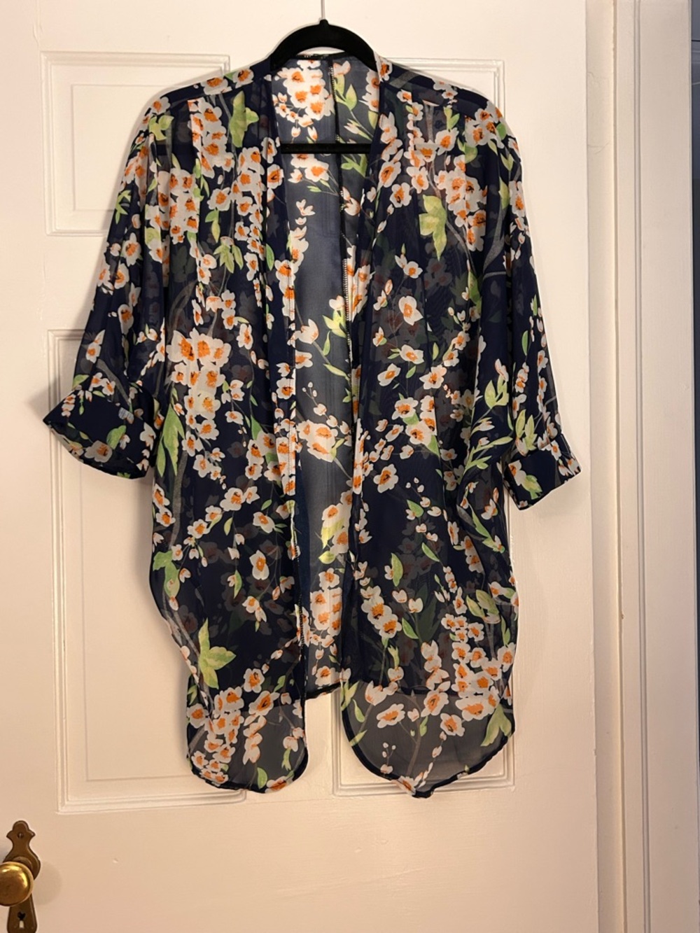 Navy Floral Sheer Kimono Cardigan